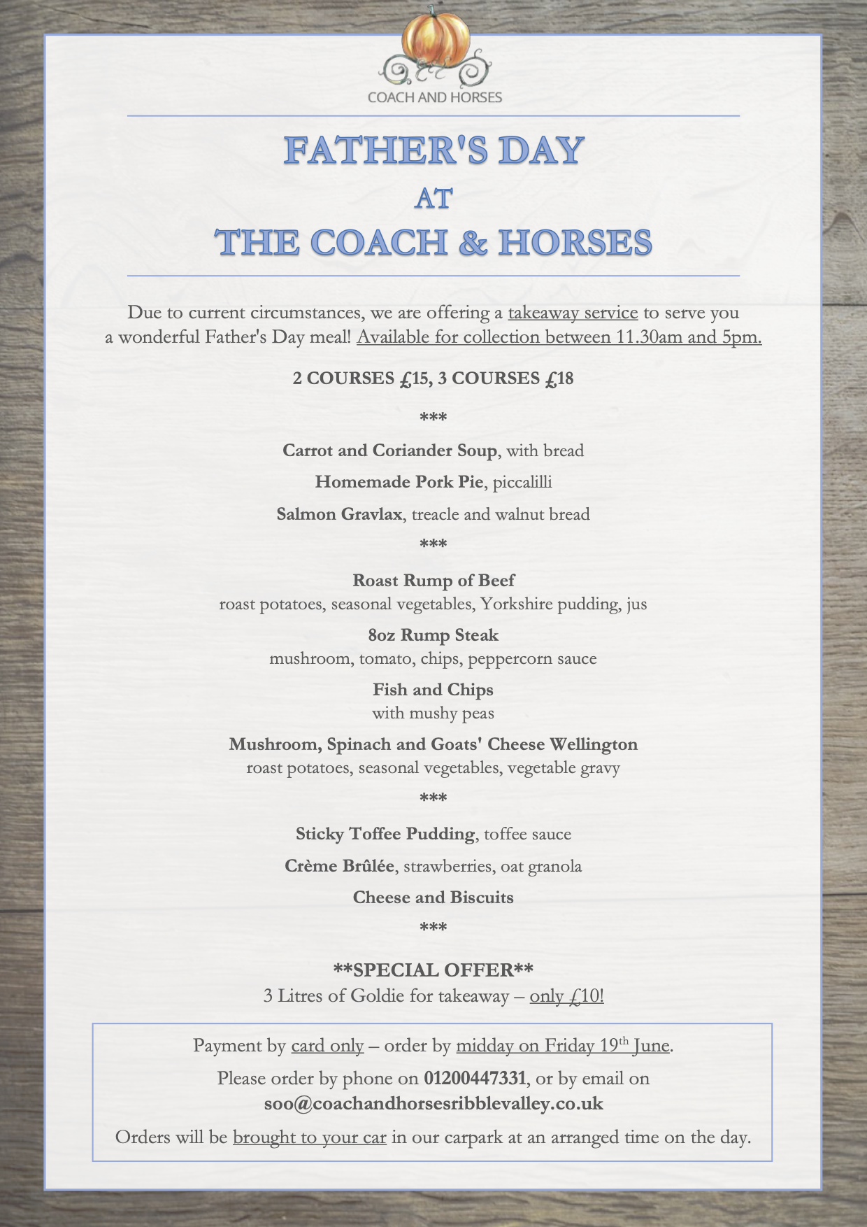 Menus The Coach & Horses